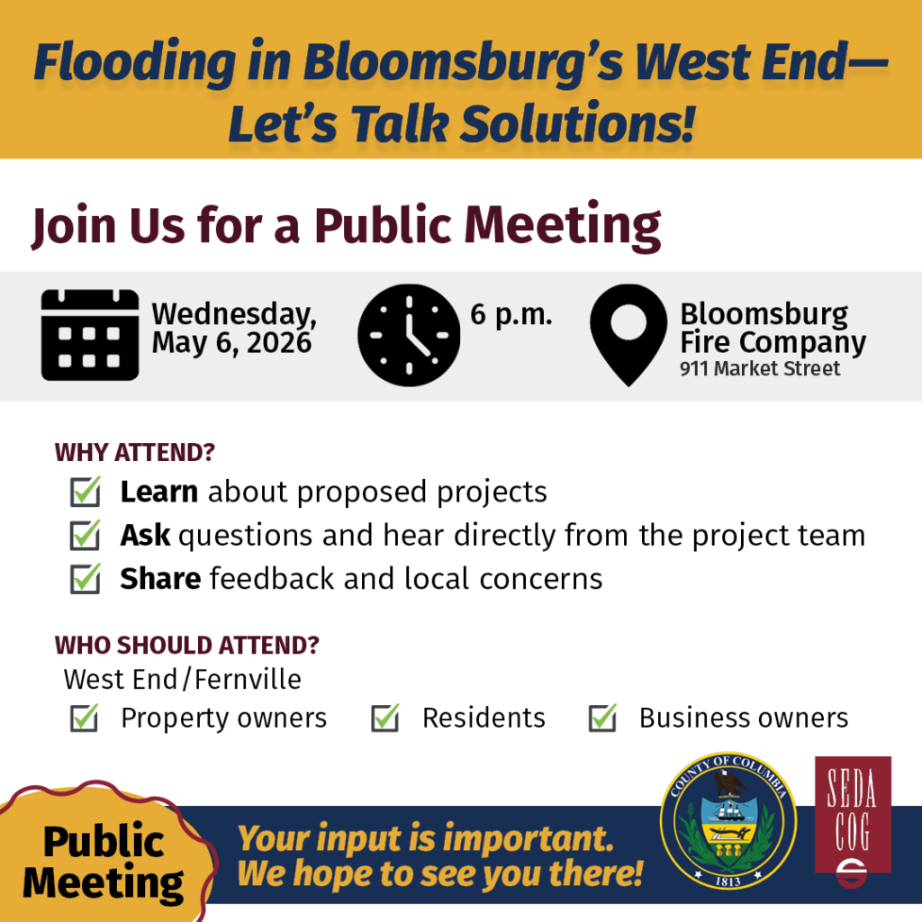Public Meeting Scheduled to Discuss Flood Solutions for Bloomsburg West End